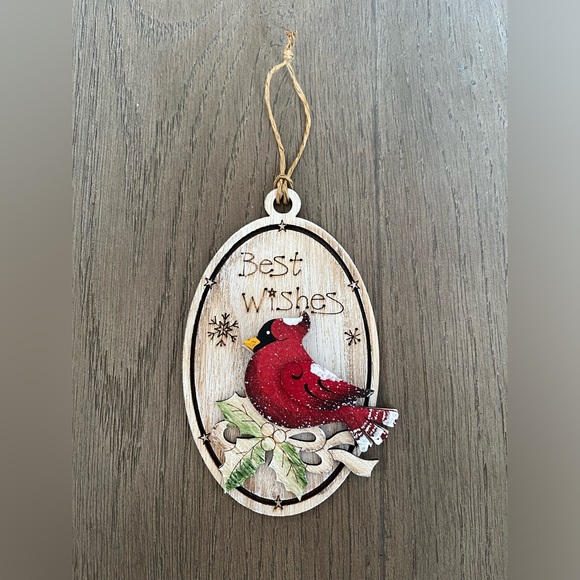 Two Resin Cardinals with Metal Clip and a Wood Holiday Cardinal Ornament - Picture 2 of 14